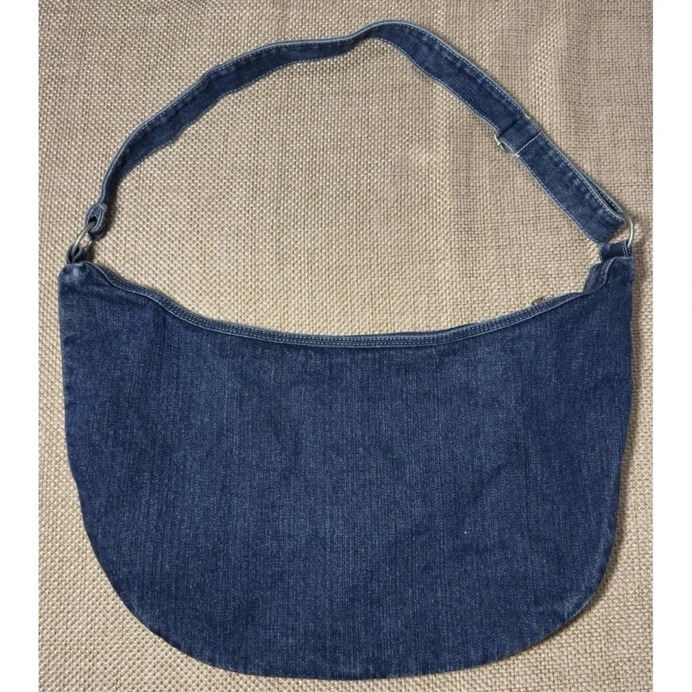 Vtg Denim Y2K Crossbody Hobo Bag Multipocket Zipper Pockets Purse 90s Retro Jean